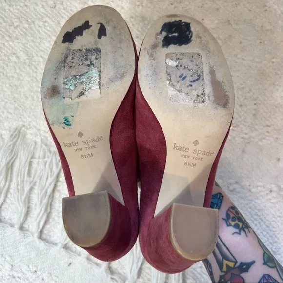 Kate Spade Heels Dark Pink/Mauve Suede Bow Block Heel Dress Shoes 8.5