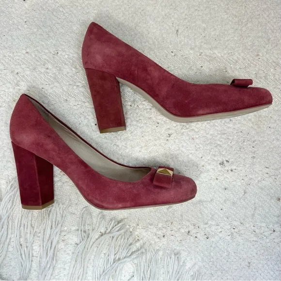 Kate Spade Heels Dark Pink/Mauve Suede Bow Block Heel Dress Shoes 8.5