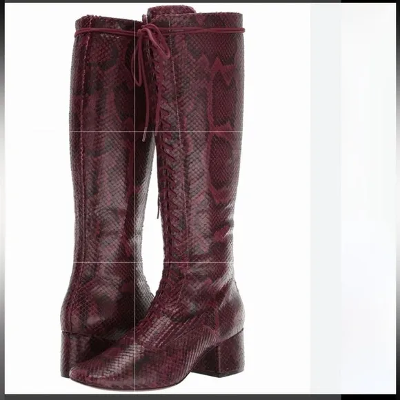 Kate Spade Lake Maroon Snake Embossed Lace Up Boots Size 10M