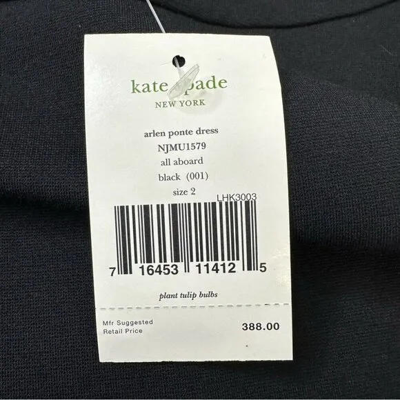Kate Spade Women's NWT Black Arlen All Aboard Drop Waist Designer Dress 2/C31
