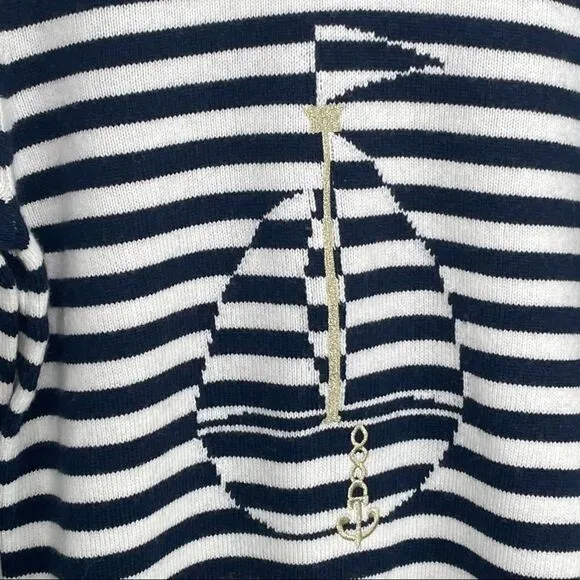 KATE SPADE Navy Striped Sail Boat Sweater MEDIUM