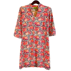Kathrine Way‎ Elephant Midi Dress 3/4 sleeve size Med Nylon Spandex