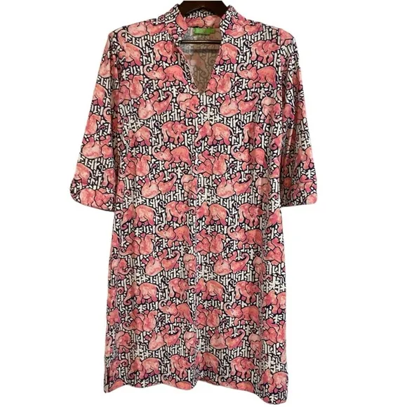 Kathrine Way‎ Elephant Midi Dress 3/4 sleeve size Med Nylon Spandex