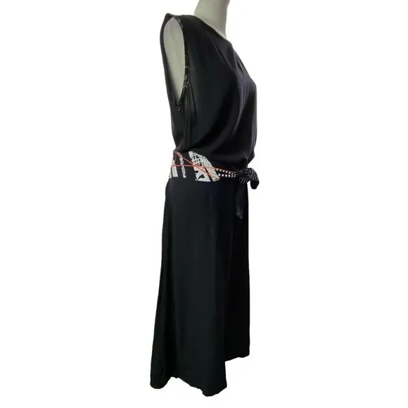 KD SPRING Sleeveless Maxi Dress Deep V Back Ties in Front Black L 79-38