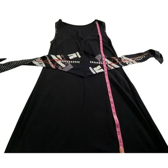 KD SPRING Sleeveless Maxi Dress Deep V Back Ties in Front Black L 79-38