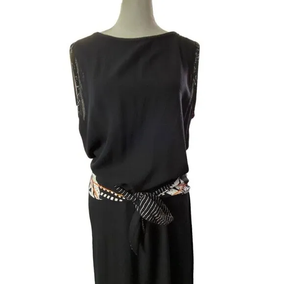 KD SPRING Sleeveless Maxi Dress Deep V Back Ties in Front Black L 79-38