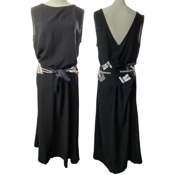 KD SPRING Sleeveless Maxi Dress Deep V Back Ties in Front Black L 79-38