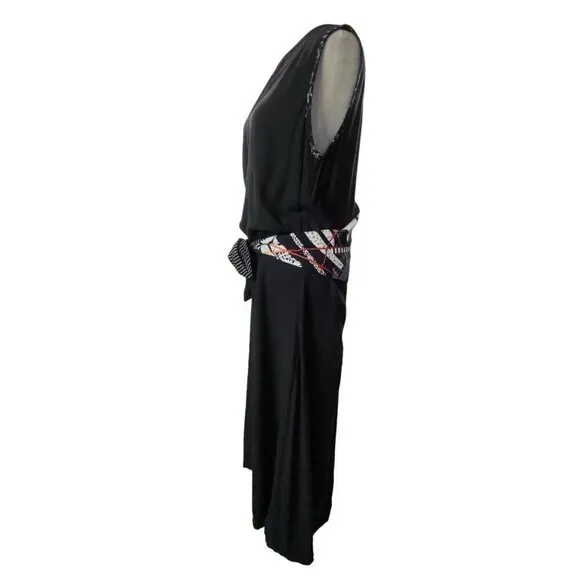 KD SPRING Sleeveless Maxi Dress Deep V Back Ties in Front Black L 79-38