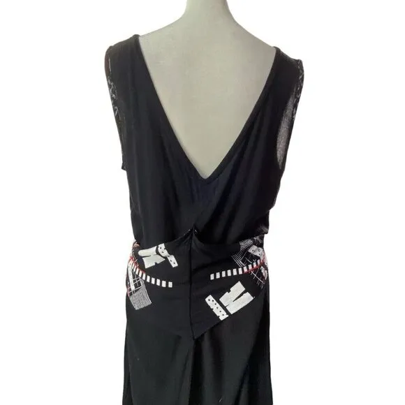 KD SPRING Sleeveless Maxi Dress Deep V Back Ties in Front Black L 79-38