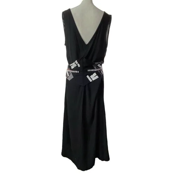 KD SPRING Sleeveless Maxi Dress Deep V Back Ties in Front Black L 79-38