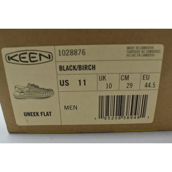 Keen Mens Size 11 Uneek Flat Cord Black Birch Sneakers Sandals Shoes