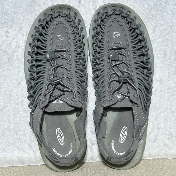 KEEN Mens Uneek Paracord String Grey Casual Canvas Sandals Shoes SZ 9.5
