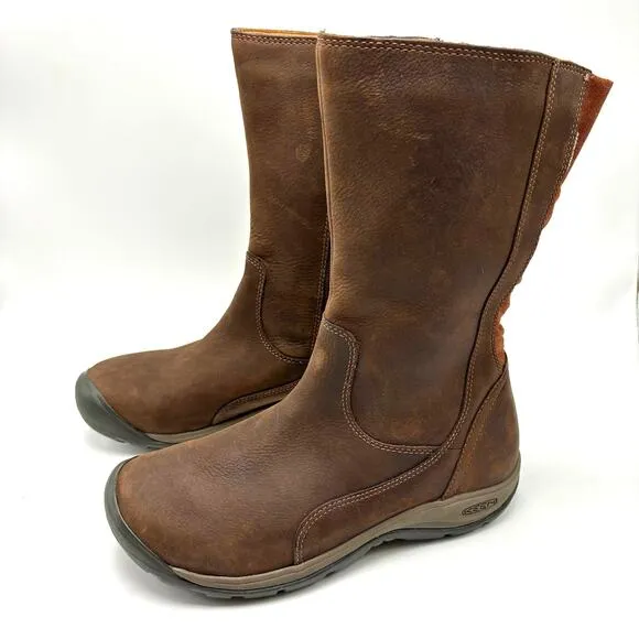 Keen Presidio II Brown Leather Boots Size 7 Wide Side Zip Waterproof Outdoor