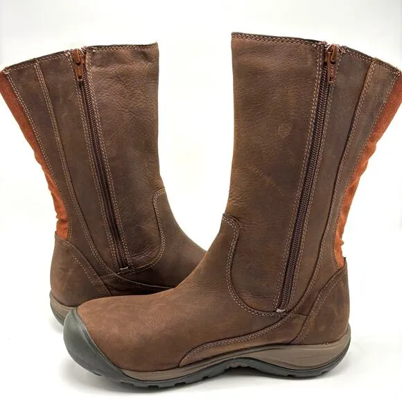 Keen Presidio II Brown Leather Boots Size 7 Wide Side Zip Waterproof Outdoor