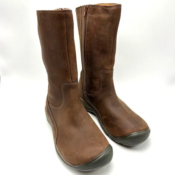 Keen Presidio II Brown Leather Boots Size 7 Wide Side Zip Waterproof Outdoor