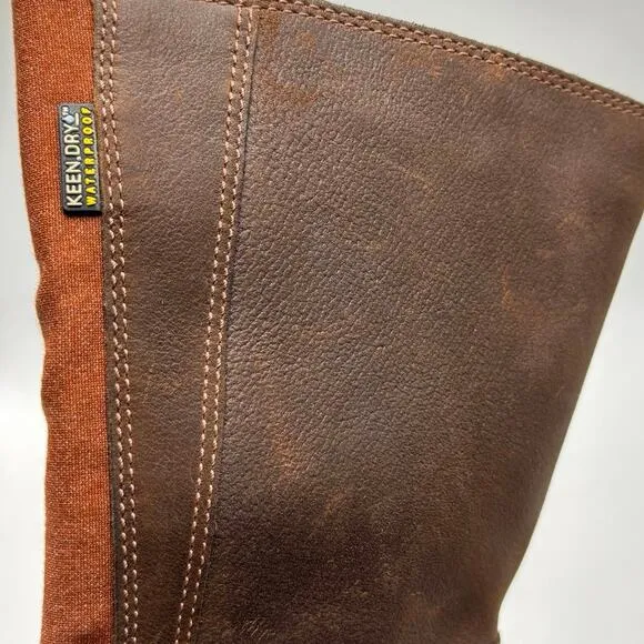 Keen Presidio II Brown Leather Boots Size 7 Wide Side Zip Waterproof Outdoor
