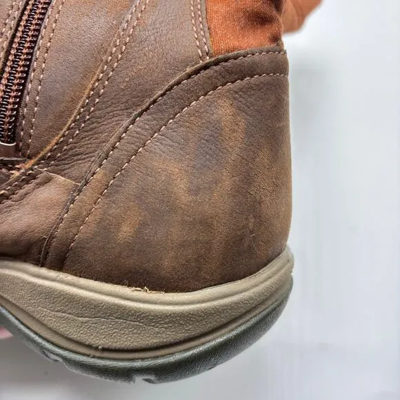 Keen Presidio II Brown Leather Boots Size 7 Wide Side Zip Waterproof Outdoor