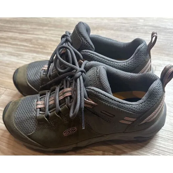 Keen Steens Vent Hiking Shoes Womens 8.5 Gray Pink Leather Lace Up Outdoor
