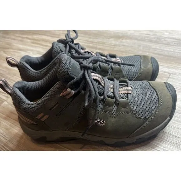 Keen Steens Vent Hiking Shoes Womens 8.5 Gray Pink Leather Lace Up Outdoor