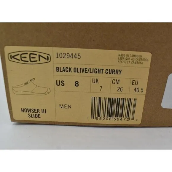 Keen Mens Size 8 Howser III Slide Black Olive Curry Slip On Shoes