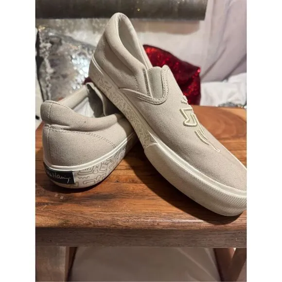 Keith haring graffiti slip on canvas sneakers shoes dancing man logo mens 10