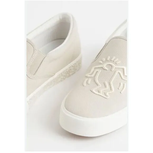 Keith haring graffiti slip on canvas sneakers shoes dancing man logo mens 10