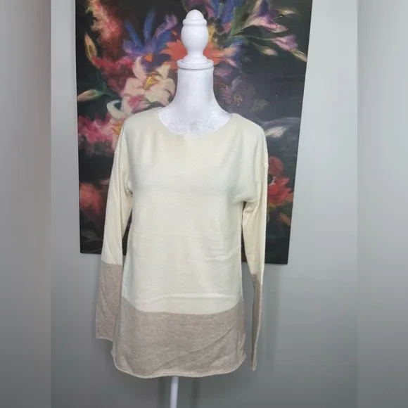 Kier &amp; J New Cream Colorblock Boat neck Pullover sweater Tunic S Minimalist