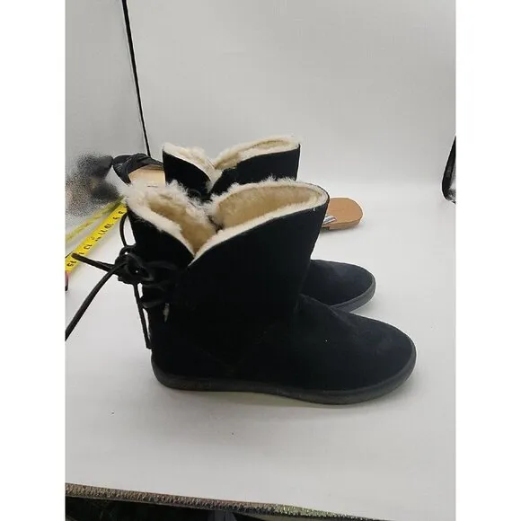 Koolaburra by UGG Women’s Size 6 Shazi Suede Short Tie Back Boots Black New
