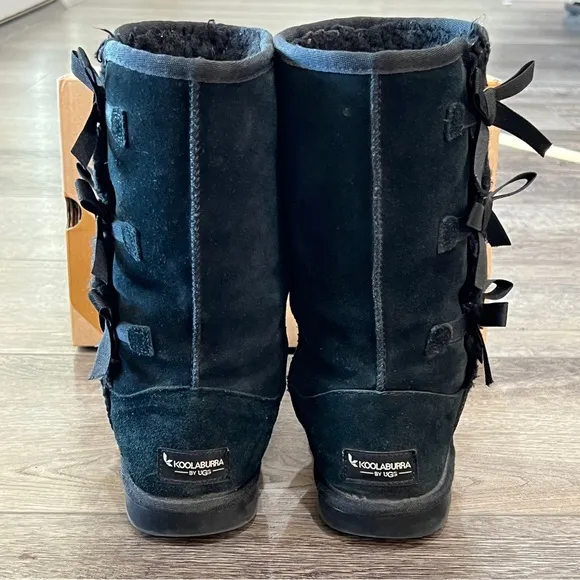 Koolaburra UGG Victoria Tall Boots Black 3 Bow Suede Kids Size 3