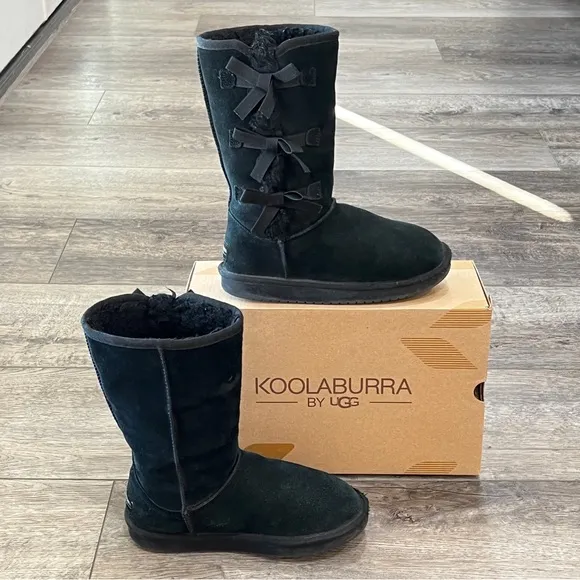 Koolaburra UGG Victoria Tall Boots Black 3 Bow Suede Kids Size 3