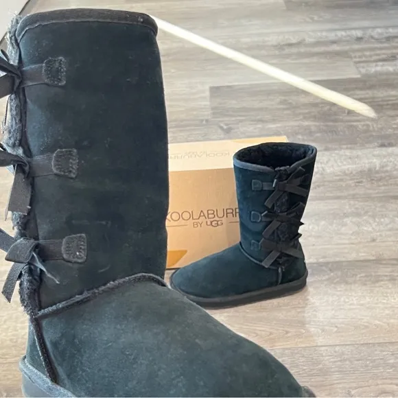 Koolaburra UGG Victoria Tall Boots Black 3 Bow Suede Kids Size 3