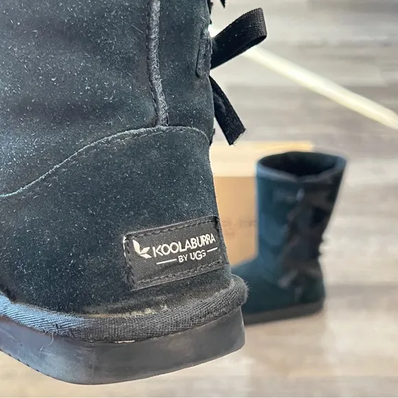 Koolaburra UGG Victoria Tall Boots Black 3 Bow Suede Kids Size 3