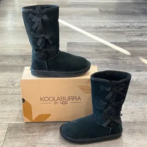 Koolaburra UGG Victoria Tall Boots Black 3 Bow Suede Kids Size 3