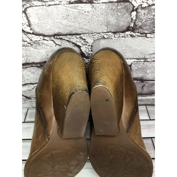 Kork-Ease Brown Leather Stacked Heel Wedge Ankle Booties Women’s Sz 7.5M US/38EU