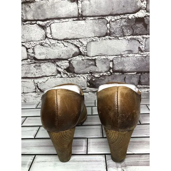 Kork-Ease Brown Leather Stacked Heel Wedge Ankle Booties Women’s Sz 7.5M US/38EU