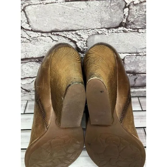 Kork-Ease Brown Leather Stacked Heel Wedge Ankle Booties Women’s Sz 7.5M US/38EU