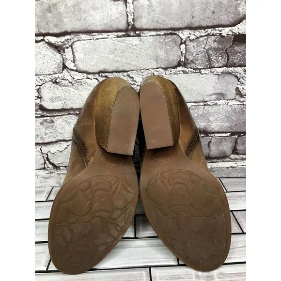 Kork-Ease Brown Leather Stacked Heel Wedge Ankle Booties Women’s Sz 7.5M US/38EU