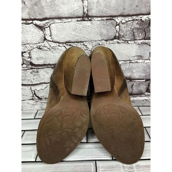 Kork-Ease Brown Leather Stacked Heel Wedge Ankle Booties Women’s Sz 7.5M US/38EU
