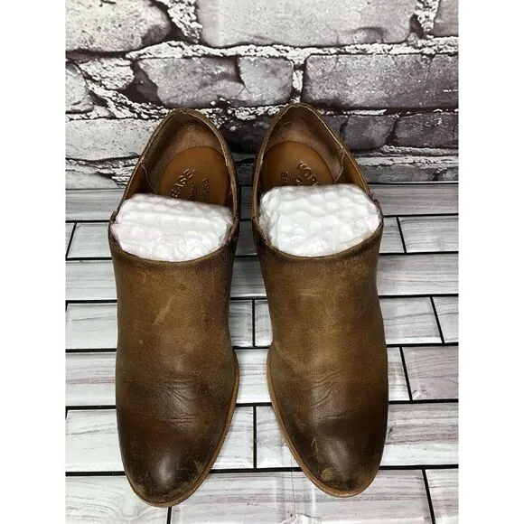 Kork-Ease Brown Leather Stacked Heel Wedge Ankle Booties Women’s Sz 7.5M US/38EU