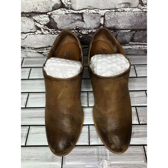 Kork-Ease Brown Leather Stacked Heel Wedge Ankle Booties Women’s Sz 7.5M US/38EU