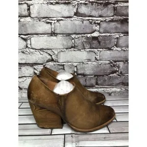 Kork-Ease Brown Leather Stacked Heel Wedge Ankle Booties Women’s Sz 7.5M US/38EU