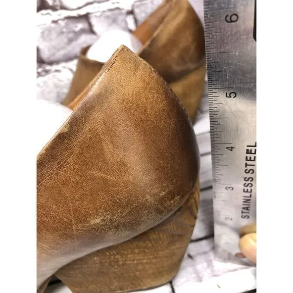 Kork-Ease Brown Leather Stacked Heel Wedge Ankle Booties Women’s Sz 7.5M US/38EU