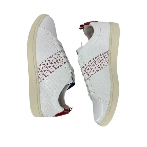 Lacoste Mens Sneaker Size 9 Carnaby EVO Leather white red tennis shoes ortholite