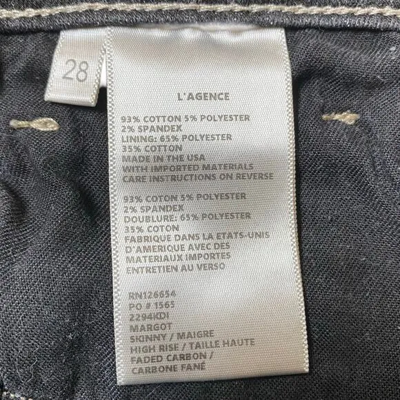 L'Agence Jeans Margot Skinny High Rise Faded Carbon Size 28 - Excellent