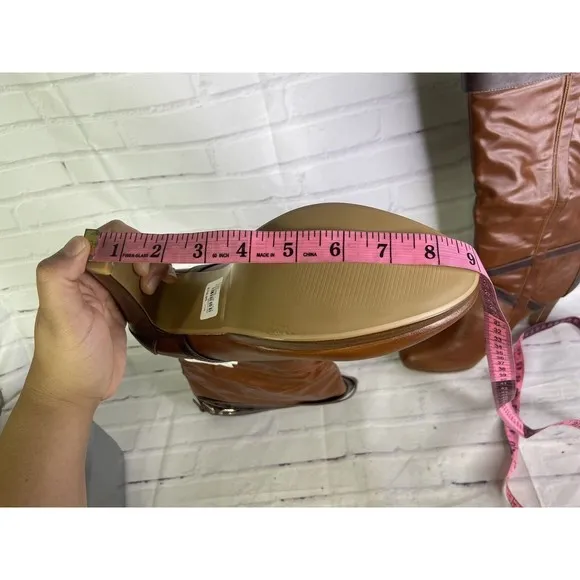 Lane Bryant Tanning Tan Brown Faux Leather Tall High Heel Riding Boots Womens 11