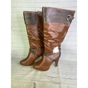 Lane Bryant Tanning Tan Brown Faux Leather Tall High Heel Riding Boots Womens 11