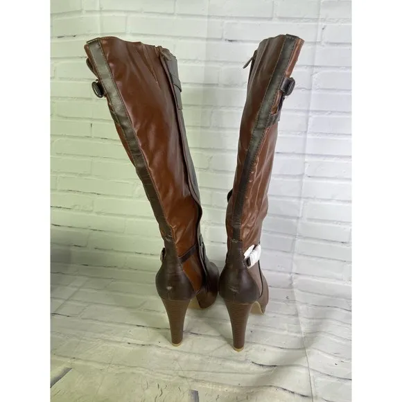Lane Bryant Tanning Tan Brown Faux Leather Tall High Heel Riding Boots Womens 11