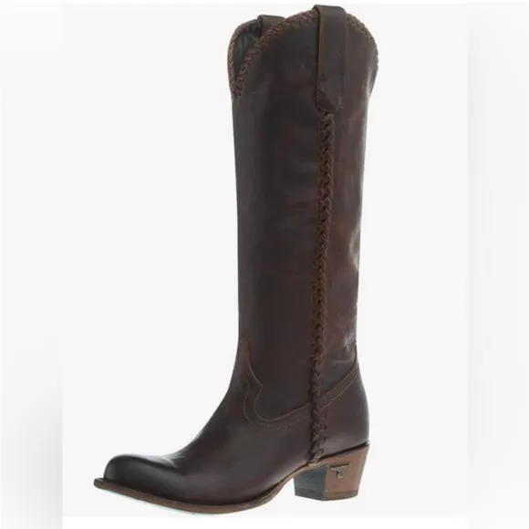Lane Plain Jane cognac western whipstitch cowgirl cowboy knee hi Boots size 9.5