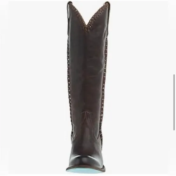 Lane Plain Jane cognac western whipstitch cowgirl cowboy knee hi Boots size 9.5