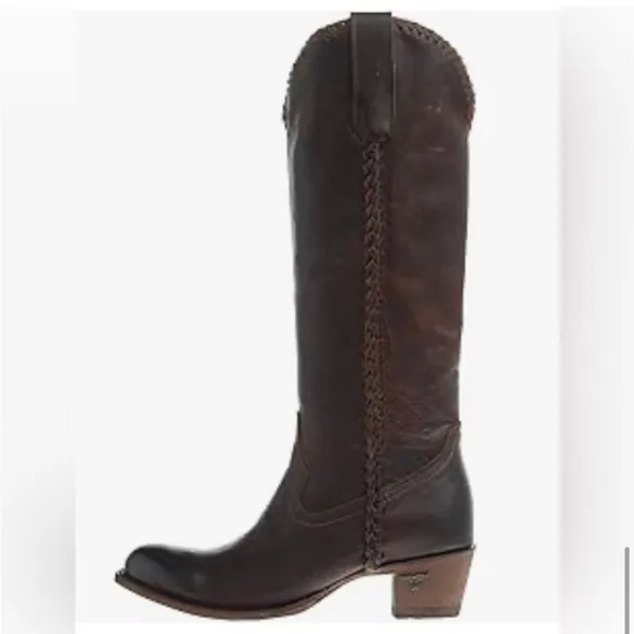 Lane Plain Jane cognac western whipstitch cowgirl cowboy knee hi Boots size 9.5